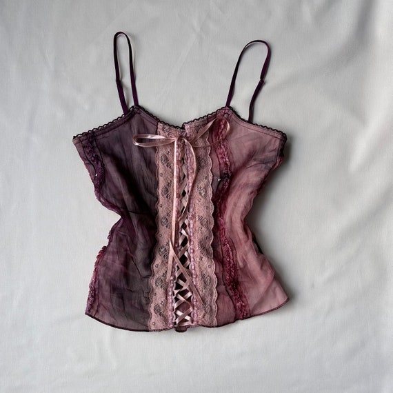 3 Suisses vintage corset coquette mesh & lace top… - image 1
