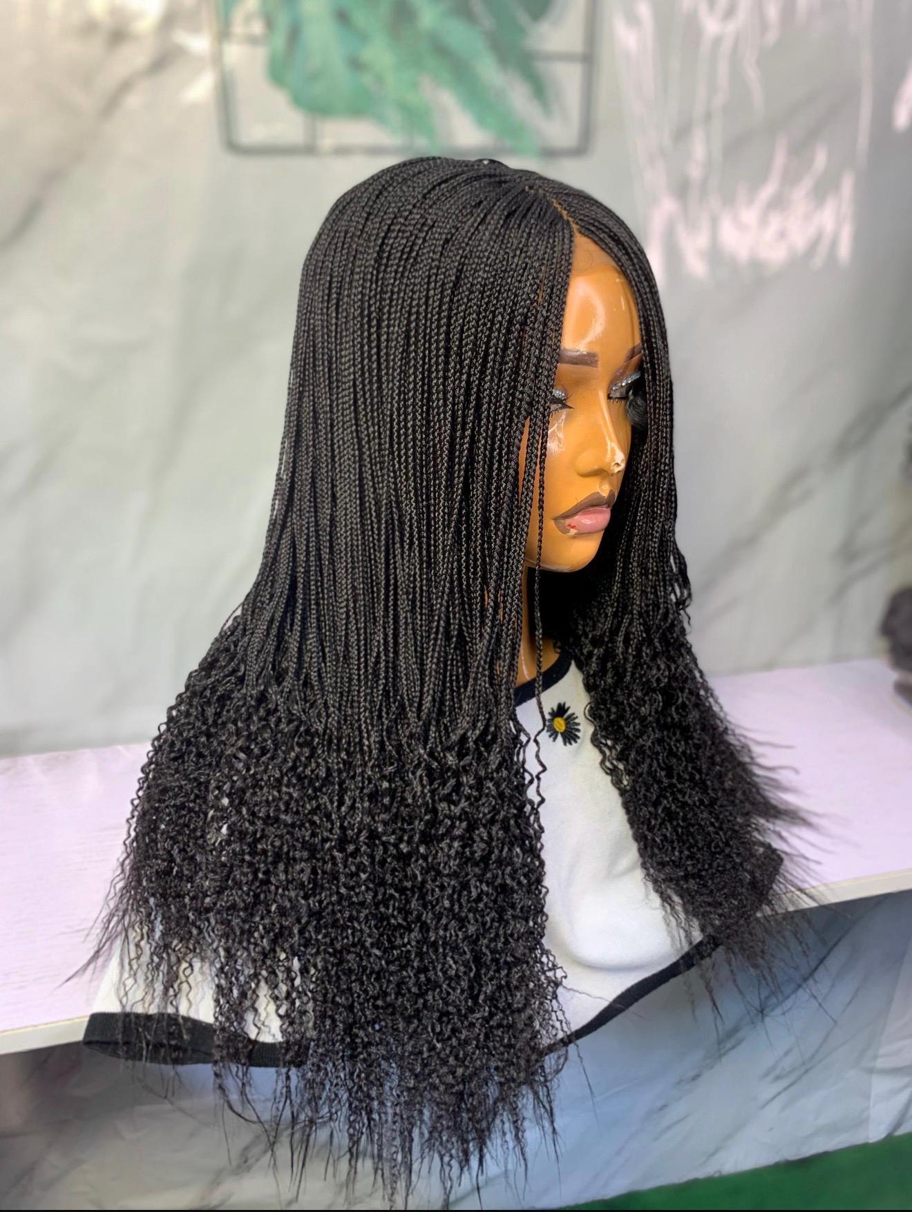 Ready to Ship Next Day Micro Braided Wig: 4x4 Lace Closure, Black ...