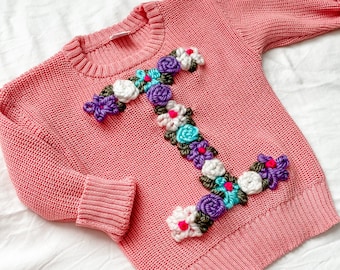 Hand Embroidered Initial Sweater