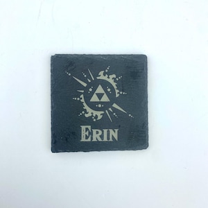 Zelda Named, Personalised Slate Coasters, Botw, Breath Of The Wild, Tears of the kingdom, Triforce, Home decor, Logos, Gift, Named coaster