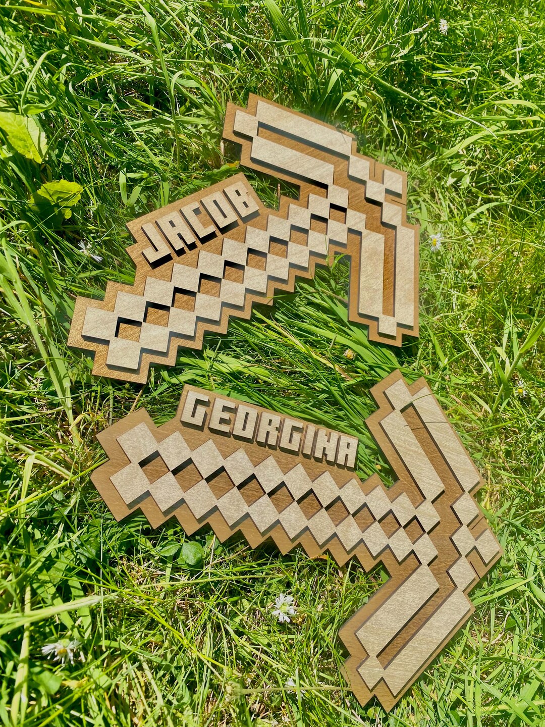 Minecraft Toolsd Minecraft Styled Pickaxe With Name, Minecraft, Wooden Tool, Wall Art ...