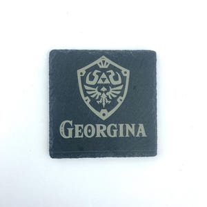 Zelda Named, Personalised Slate Coasters, Botw, Breath Of The Wild, Tears of the kingdom, Triforce, Home decor, Logos, Gift, Named coaster
