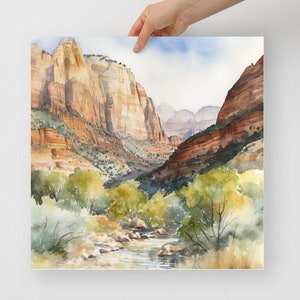 Utah Desert Watercolor Painting, Zion National Park, Art, Painting, National Park Landscape Painting