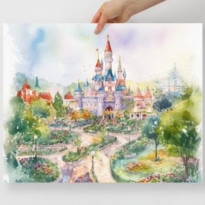 Watercolor Sleeping Beauty Castle Illustration Art Disneyland Castle Colorful Nursery Art 2
