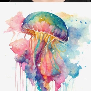 Jellyfish Watercolor Painting, Art, Animal, Illustration, Sea Art, Sea Life Art, Home Decor, Wall Art, Nursery
