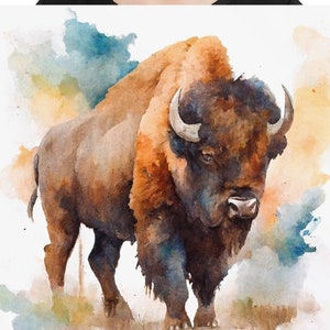 Bison Watercolor Painting, Art, Animal, Illustration, Home Decor, Wall Art, Contemporary,