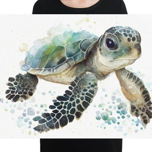 Sea Turtle Watercolor Painting, Art, Animal, Illustration, Sea Art, Sea Life Art, Home Decor, Wall Art, Nursery