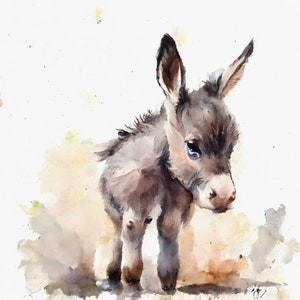Donkey Watercolor Painting, Art, Animal, Illustration, Home Decor, Wall Art, Contemporary