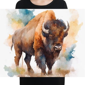 Bison Watercolor Painting, Art, Animal, Illustration, Home Decor, Wall Art, Contemporary Art