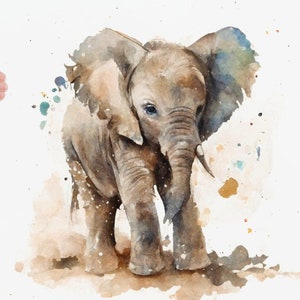 Elephant Watercolor Painting, Art, Animal, Illustration, Home Decor, Wall Art, Contemporary, Zoo Animal, Baby Elephant