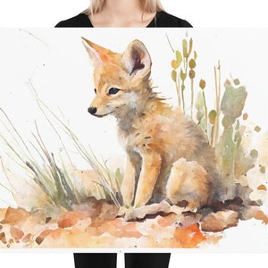 Coyote Watercolor Painting, Art, Animal, Illustration, Home Decor, Wall Art, Contemporary, Dog