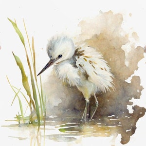 Egret Watercolor Painting, Art, Animal, Illustration, Bird Art, Bird Watercolor, Home Decor, Wall Art, Nursery