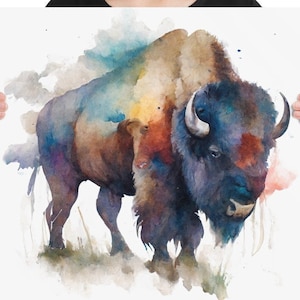 Bison Watercolor Painting, Art, Animal, Illustration, Home Decor, Wall Art, Contemporary,