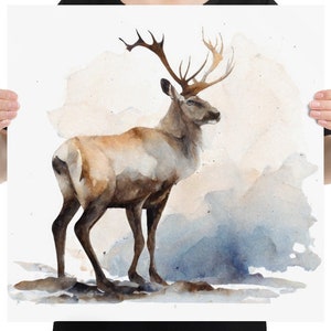 Caribou Watercolor Painting, Art, Animal, Illustration, Home Decor, Wall Art, Contemporary, Nursery Art