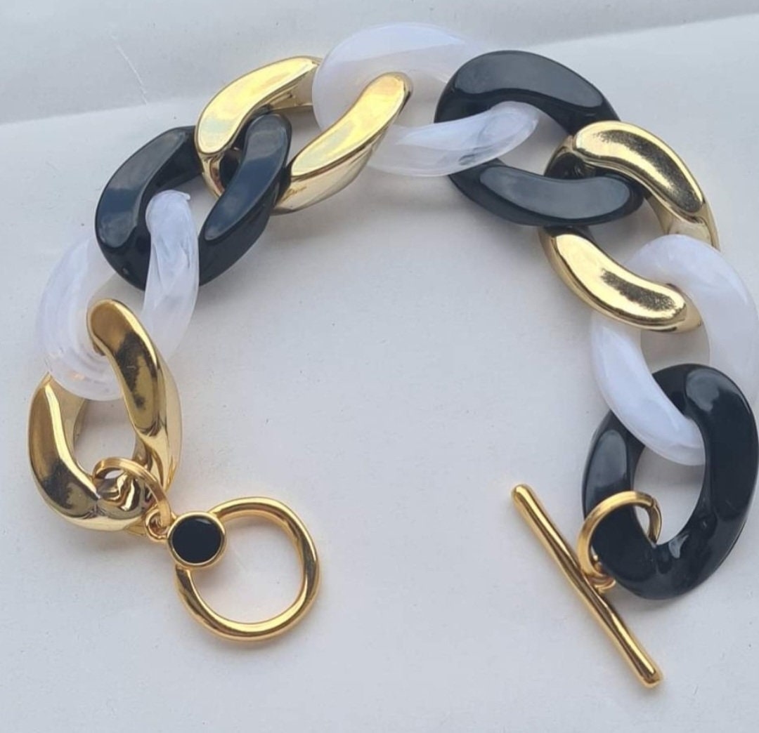 Bracelet Tendance Gros Maillons Multicolore - Longueur 21 Cm, Parfait Pour Un Look Frais Et Fun