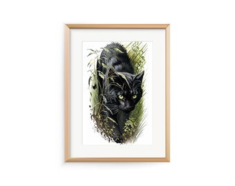 Printable Hunting Cat | Wall Art | Artisan Allies | Downloadable Digital Art