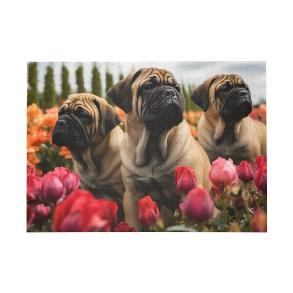 Majestueuze Mastiff-pups in tulpen | Puzzel van 500-1000 stukjes | #FundRacialJustice