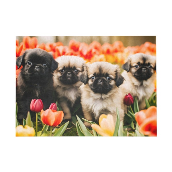 Pekinese Pups in Tulip Patch | Puzzel van 500-1000 stukjes | #FundRacialJustice