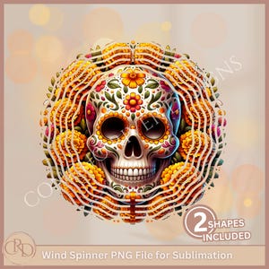 Dia de los Muertos Wind Spinner PNG, Sugar Skull Wind Spinners PNG, Wind Spinner Sublimation, Digital Download, Round Hanging Spinner