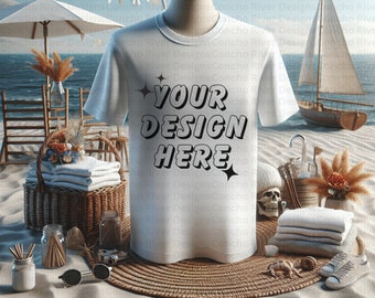 Beach T-Shirt Mockup, Mockup PNG, downloadable file, summer mockup, 300 dpi