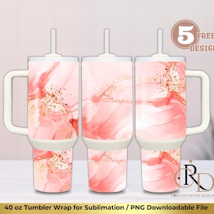 40 oz Pink Marble PNG, 40 oz tumbler wrap, pink and gold marble tumbler PNG, sublimate tumbler design, instant download, 300 dpi