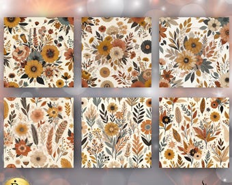 Boho Coasters PNG, Square Coaster PNG, 4x4 Coasters, Flower PNG Coasters, Sublimation Tiles, Coaster Bundle