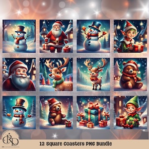 Kwadratowa podstawka świąteczna PNG, wzory do sublimacji, wzory podstawek 4x4, pakiet płytek do sublimacji