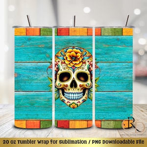 Dia de los Muertos Tumbler PNG, 20 oz Sublimation Tumbler Design, Day of the Dead PNG, Seamless, Straight PNG Digital Design Download