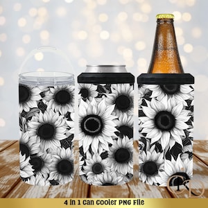 4 in 1 Can Cooler Sublimation Wrap, Black Sunflower Wrap PNG, 4 in 1 PNG
