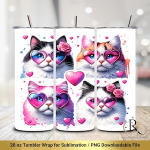 Cute Cats Tumbler Wrap, Sublimation Tumbler Design, Cat PNG, Cat Tumbler PNG, instant download, free mockup, 300 dpi