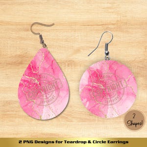 Pink Marble Earring PNG, teardrop and circle design, digital download, teardrop png, pink earring png, earring png file, 300 dpi