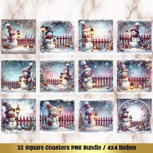 Podkładka Bałwan PNG, Kwadratowe wzory podstawek do sublimacji, Wzory podstawek 4x4, Podkładki do sublimacji, Zestaw płytek do sublimacji