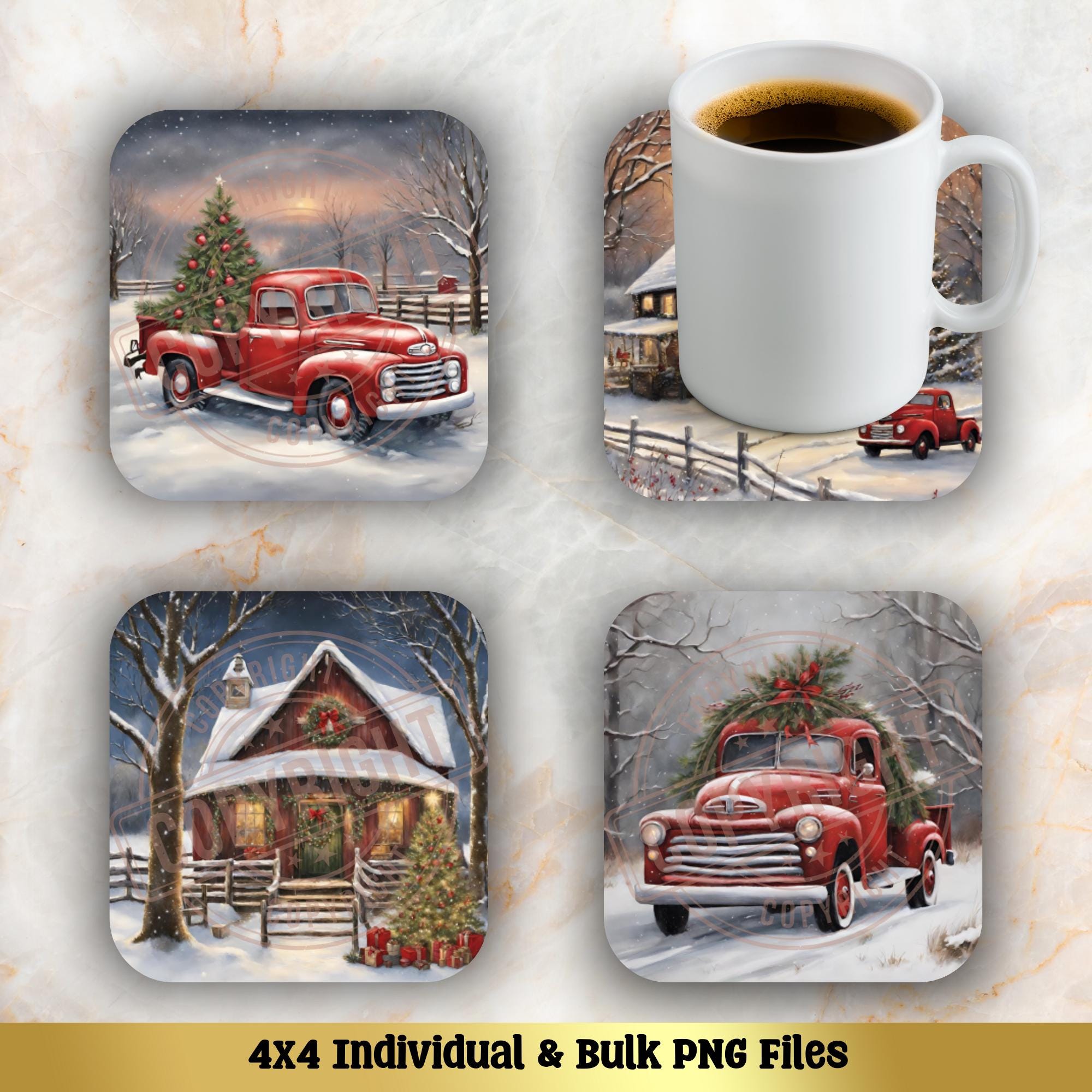 Country Christmas PNG Coasters - 12 Square Coaster Designs for ...