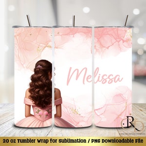 Pink Quinceanera tumbler wrap, sweet 16 tumbler wrap, 20 oz Skinny tumbler design, customizable png, personalized png, instant download