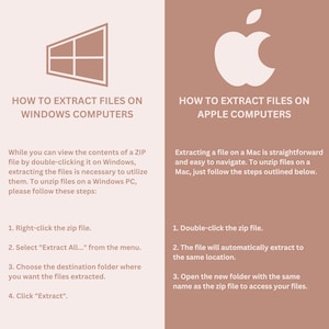 以下が含まれることがあります： Windows と Apple のコンピューターでファイルを抽出する方法を視覚的に説明したガイド。このガイドには、両方のオペレーティングシステムの手順が記載されています。