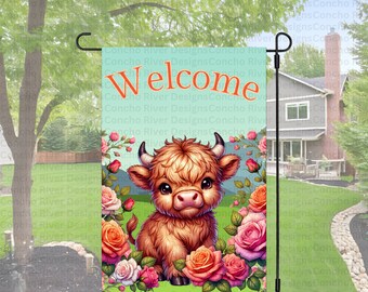 Drapeau de jardin PNG, conception par sublimation pour drapeau de jardin, drapeau de jardin vache Highland, téléchargement numérique instantané, sublimation de drapeau de jardin, 300 dpi