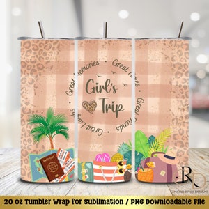 Girls Trip Tumbler PNG, 20 oz Skinny Sublimatie Tumbler Design, Naadloos Tumbler Design, Instant download PNG-bestand, Gratis Mockup