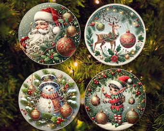Vintage Weihnachtsverzierung PNG, runde Weihnachtsverzierung, digitaler Download, Weihnachtsverzierung PNG, Sublimationsdesign