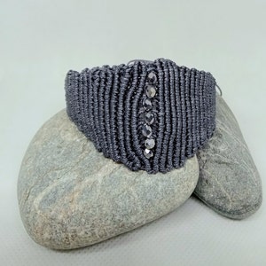 Woven handmade bracelet, in grey cord  with silver crystals. For all occasions. Boho style.