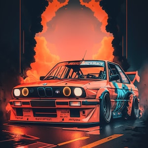 Retro BMW E30 Digital Download - PRINTABLE - Wall Art, Digital Art Print, Car Home Decor, Wall Art