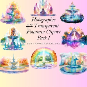 42 Holographic Fountain Clipart | Transparent High Quality PNG | Watercolour | Instant Download, Printable With Full Commercial Use