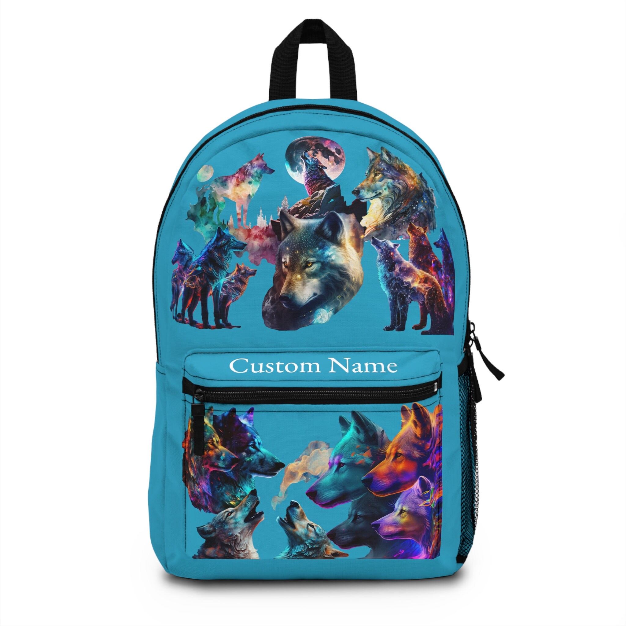 Holographic Wolf Backpack Custom Name Unisex Fabric Backpack Polyester