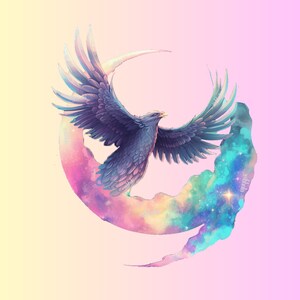 Crescent Moon Eagle Art Print | Transparent High Quality PNG | Watercolour | Instant Download, Printable With Full Commercial Use