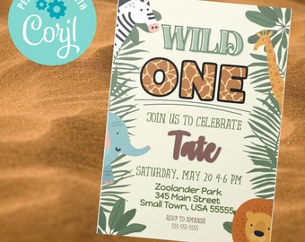 Wild One Birthday party invitation, safari birthday, custom