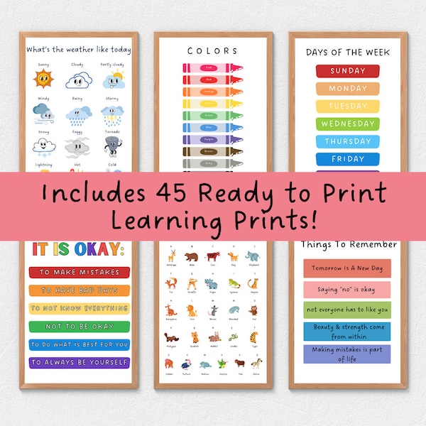 Set Of Educational Posters, 40 Home school Printables,Alphabet Poster,Playroom Prints,Montessori Classroom Decor,Education Learning Posters