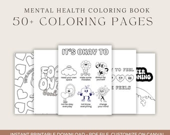 Mental Health Coloring Book,  Kids and Adult Coloring Book, Therapeutic Coloring Sheets for Her, Gift for Therapists and Teachers, 50 Pages