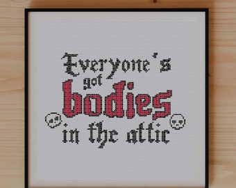 Everyone’s got bodies in the attic — T. Swift Inspired Fan Art Cross Stitch Pattern (from The Life of a Showgirl, “CANCELLED!”) - LOASG