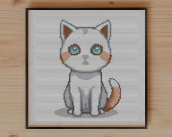 Sitting Cat Cross Stitch Pattern, Whimsical Animal Wall Art (PDF Download)