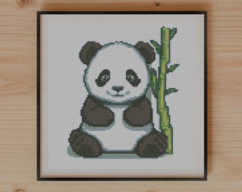 Panda Cub Bamboo Cross Stitch Pattern (PDF Instant Download)