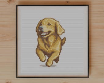 Cheerful Golden Retriever Cross Stitch Pattern, Embroidery Design